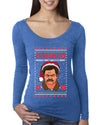 Funny Ron Swanson Parks and Rec Christmas I Don't Care if It's Merry Xmas Christmas Womens Scoop Long Sleeve Top