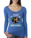 Funny Santa Gym Lifting Welcome to The North Swole Christmas Womens Scoop Long Sleeve Top
