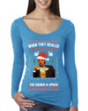 Leo Laughing Dank Meme When they Realize the Eggnog is Spiked Ugly Christmas Sweater Womens Scoop Long Sleeve Top