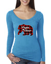 Papa Bear Cool Plaid Matching Design Christmas Womens Scoop Long Sleeve Top