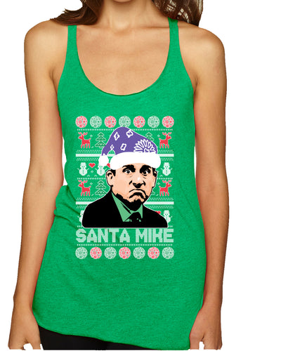 Santa Mike Michael Scott The Office Ugly Christmas Sweater Tri-Blend Racerback Tank Top