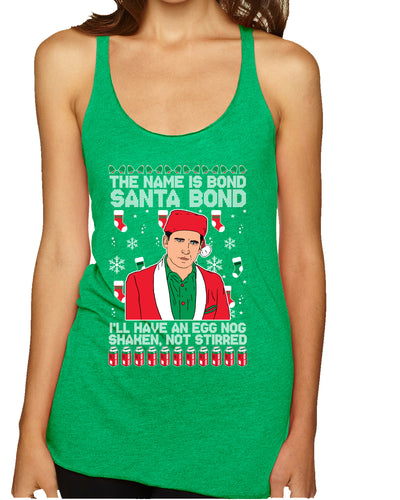 Michael Scott The Name is Bond Santa Bond Ugly Christmas Sweater Tri-Blend Racerback Tank Top
