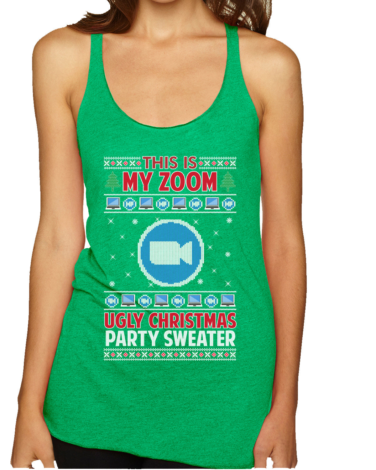 This Is My Zoom Ugly Christmas Party Sweater Ugly Christmas Sweater Tri-Blend Racerback Tank Top