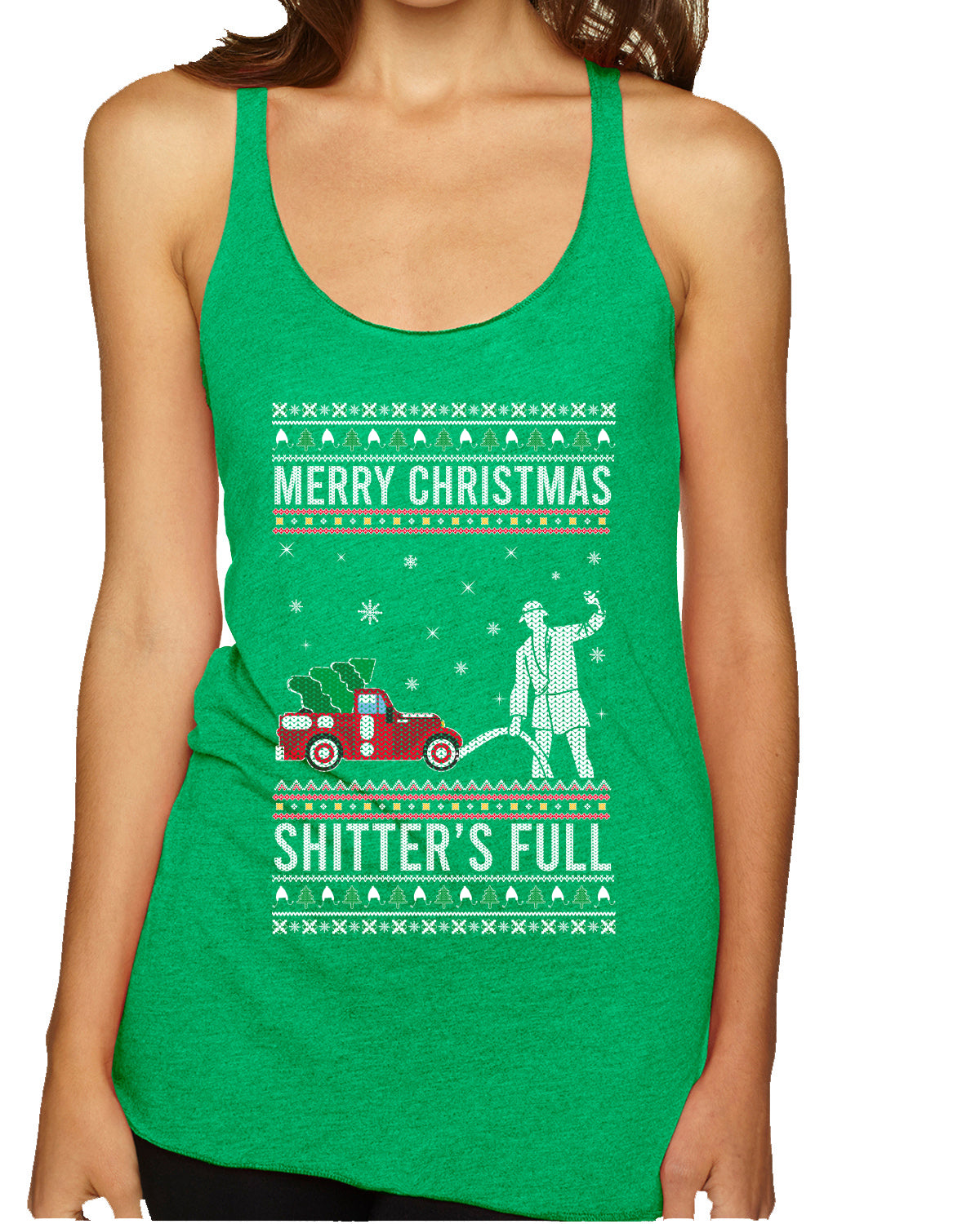 Merry Christmas Shitter's Full Christmas Vacation Ugly Christmas Sweater Tri-Blend Racerback Tank Top