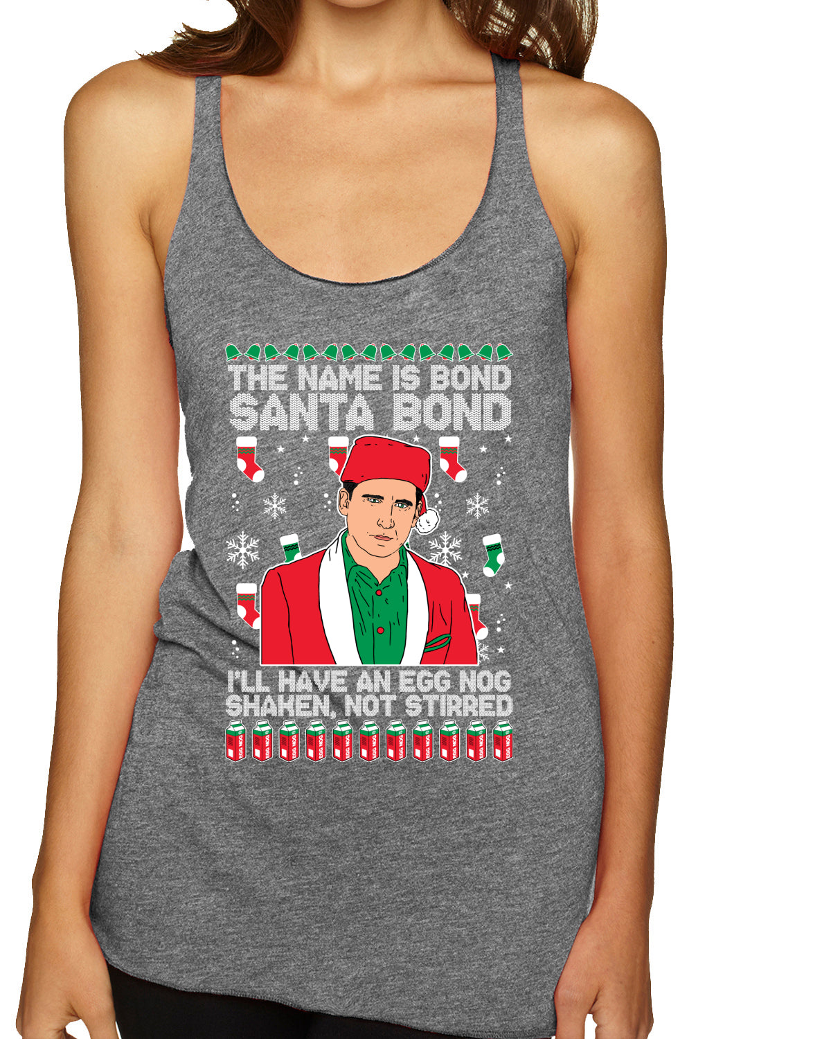 Michael Scott The Name is Bond Santa Bond Ugly Christmas Sweater Tri-Blend Racerback Tank Top
