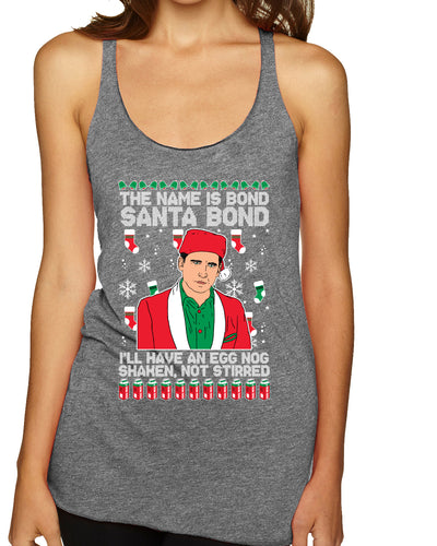 Michael Scott The Name is Bond Santa Bond Ugly Christmas Sweater Tri-Blend Racerback Tank Top