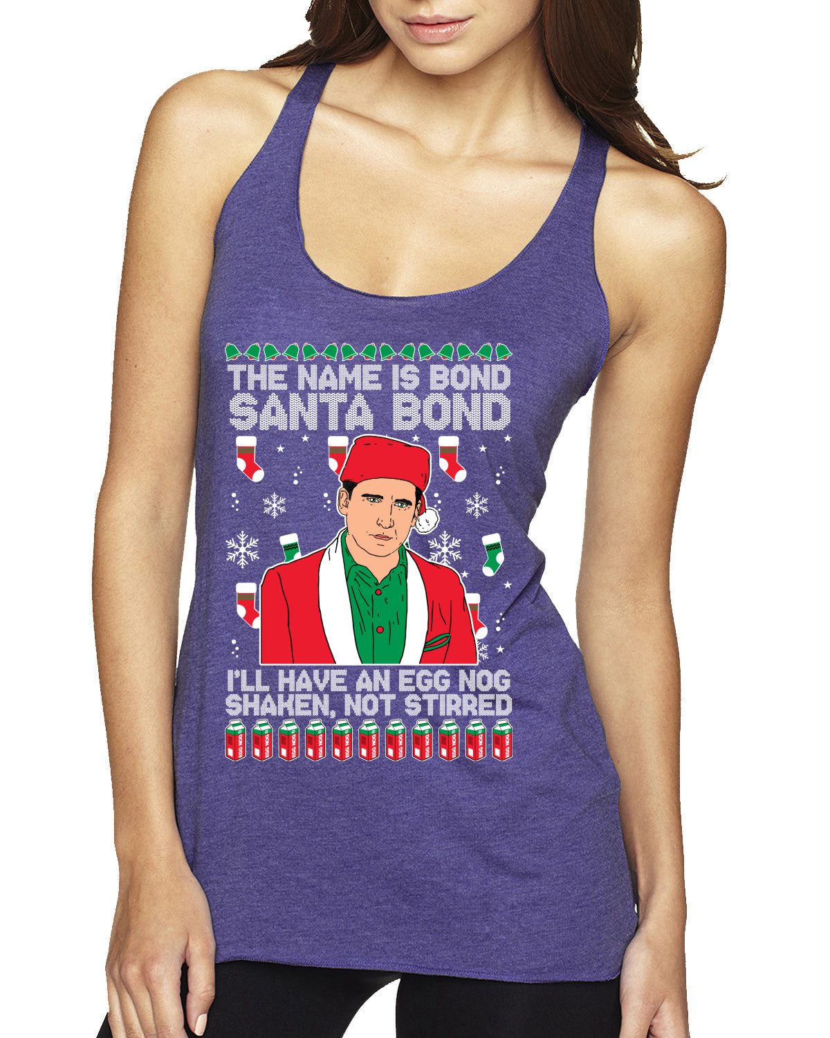 Michael Scott The Name is Bond Santa Bond Ugly Christmas Sweater Tri-Blend Racerback Tank Top