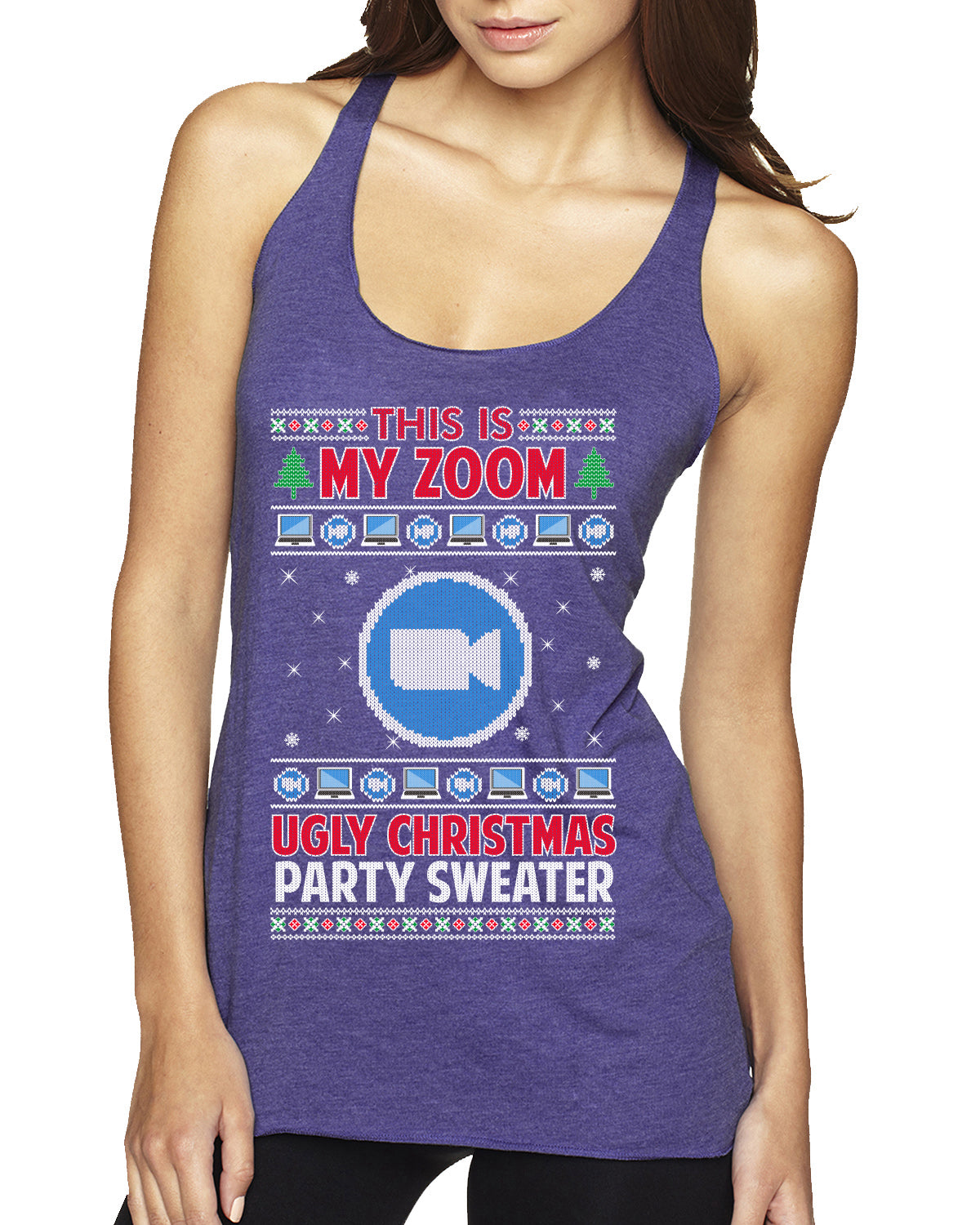 This Is My Zoom Ugly Christmas Party Sweater Ugly Christmas Sweater Tri-Blend Racerback Tank Top
