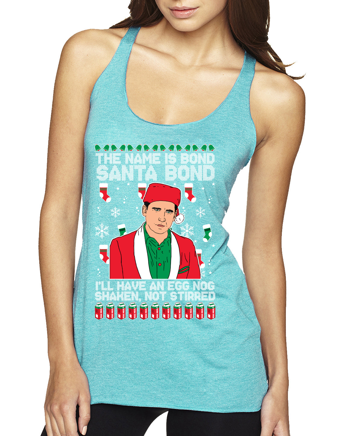 Michael Scott The Name is Bond Santa Bond Ugly Christmas Sweater Tri-Blend Racerback Tank Top