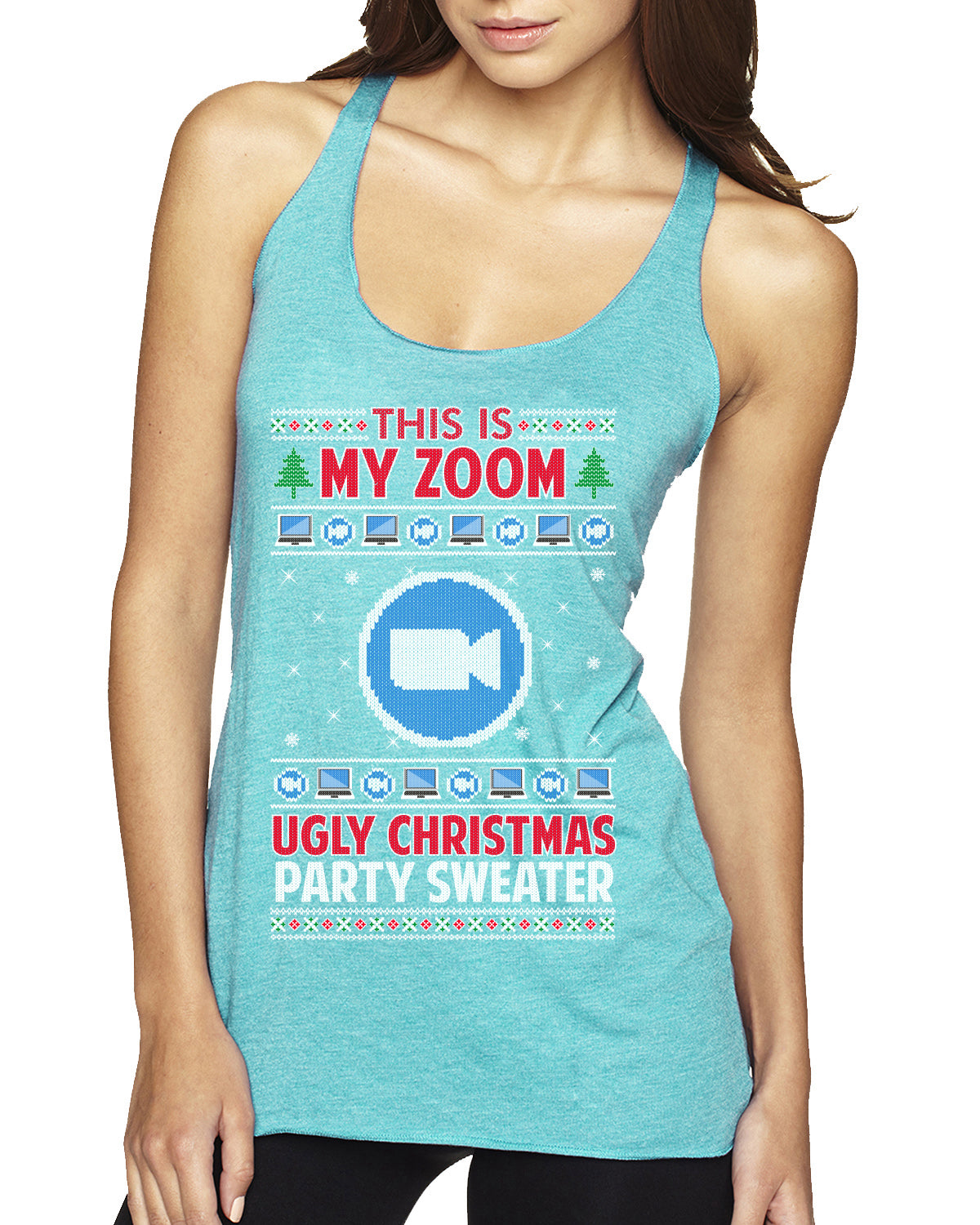 This Is My Zoom Ugly Christmas Party Sweater Ugly Christmas Sweater Tri-Blend Racerback Tank Top
