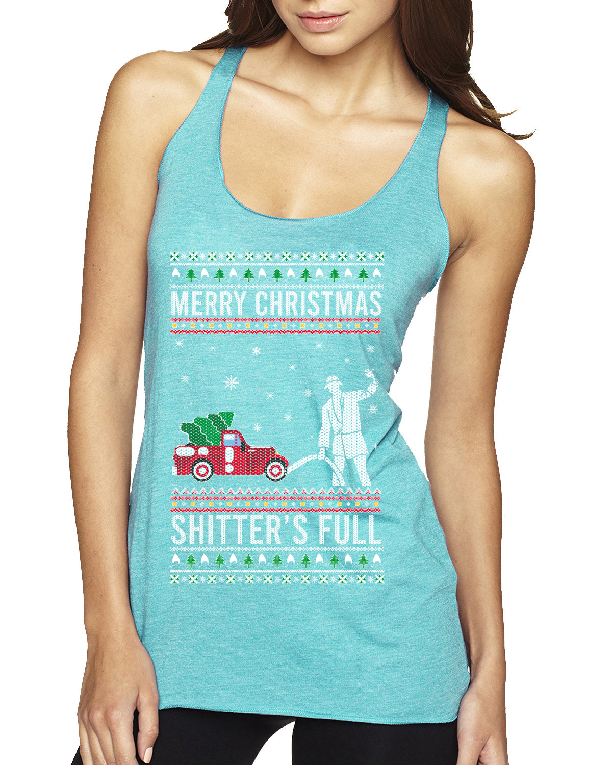 Merry Christmas Shitter's Full Christmas Vacation Ugly Christmas Sweater Tri-Blend Racerback Tank Top