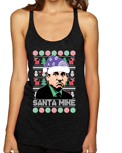 Santa Mike Michael Scott The Office Ugly Christmas Sweater Tri-Blend Racerback Tank Top