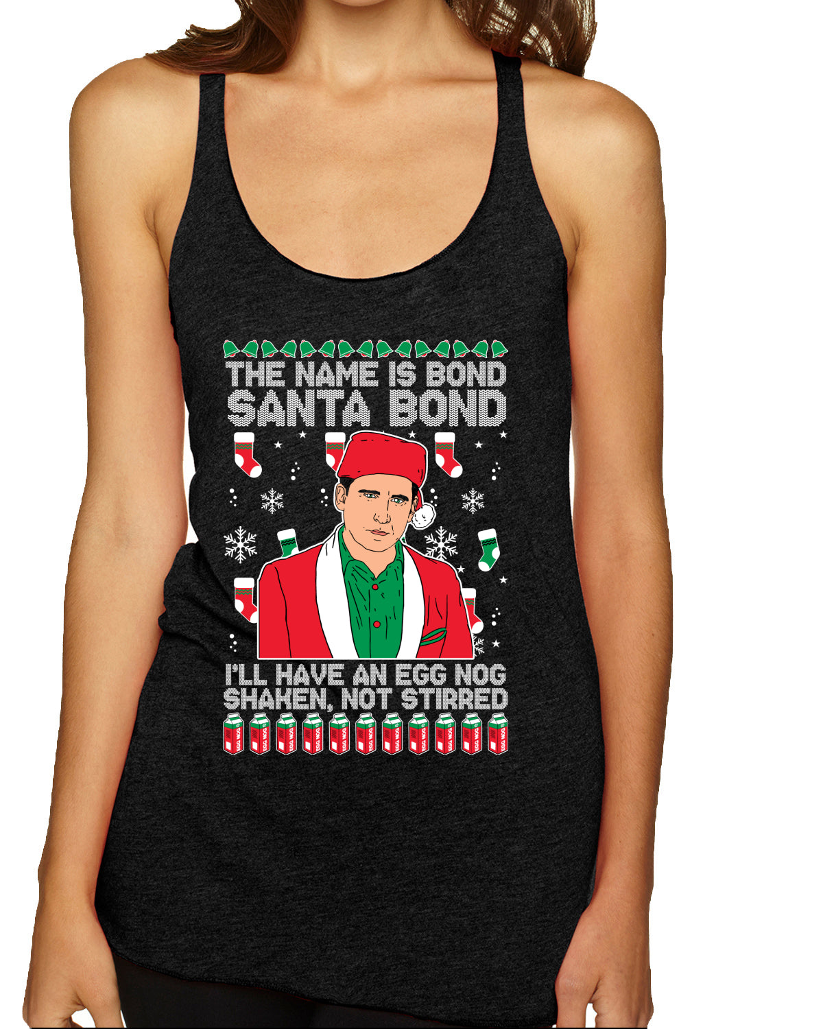 Michael Scott The Name is Bond Santa Bond Ugly Christmas Sweater Tri-Blend Racerback Tank Top