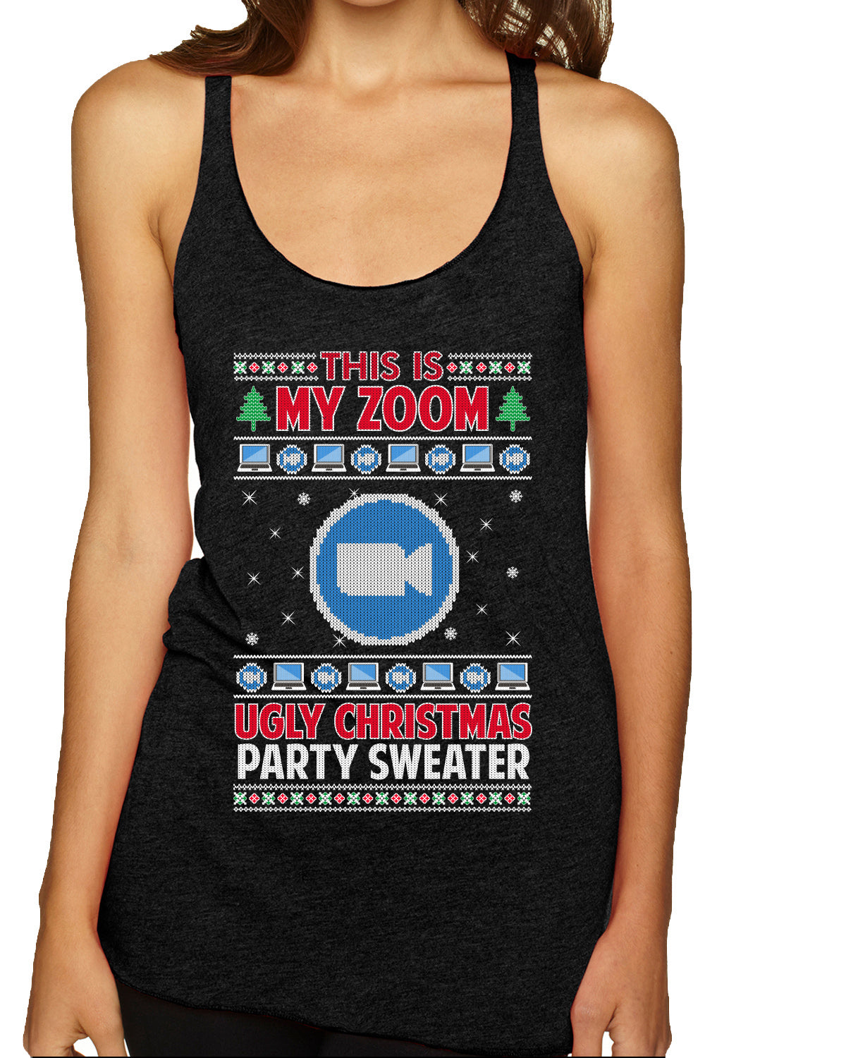 This Is My Zoom Ugly Christmas Party Sweater Ugly Christmas Sweater Tri-Blend Racerback Tank Top