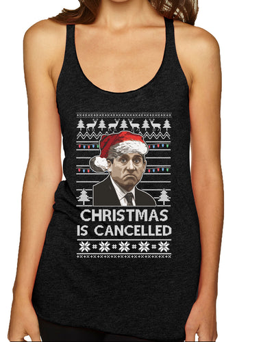 Christmas Is Cancelled Michael Scott Office Ugly Christmas Sweater Tri-Blend Racerback Tank Top