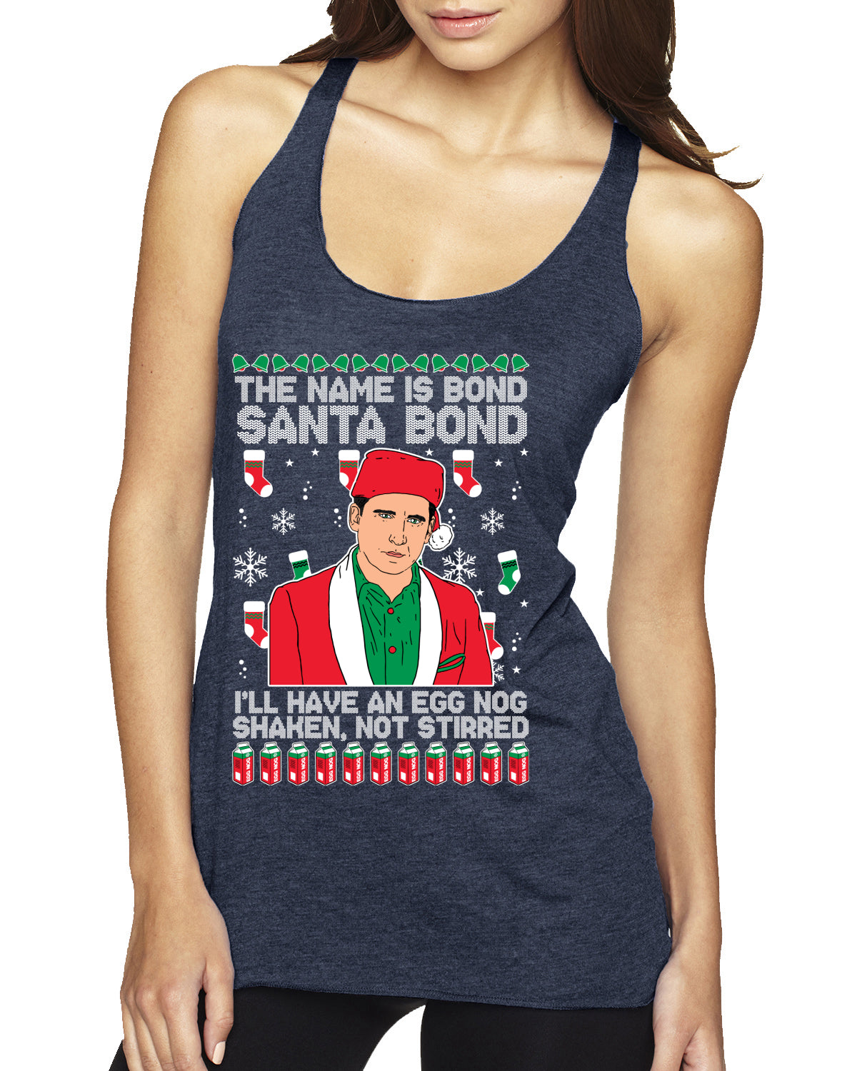 Michael Scott The Name is Bond Santa Bond Ugly Christmas Sweater Tri-Blend Racerback Tank Top