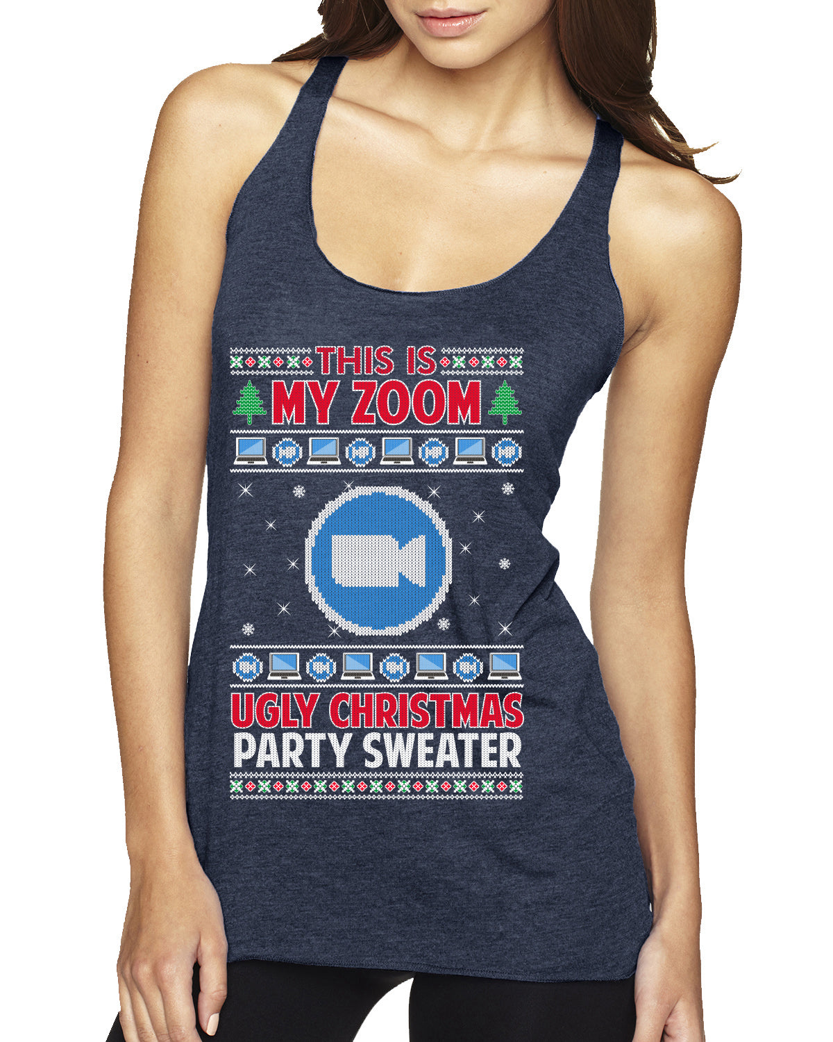 This Is My Zoom Ugly Christmas Party Sweater Ugly Christmas Sweater Tri-Blend Racerback Tank Top