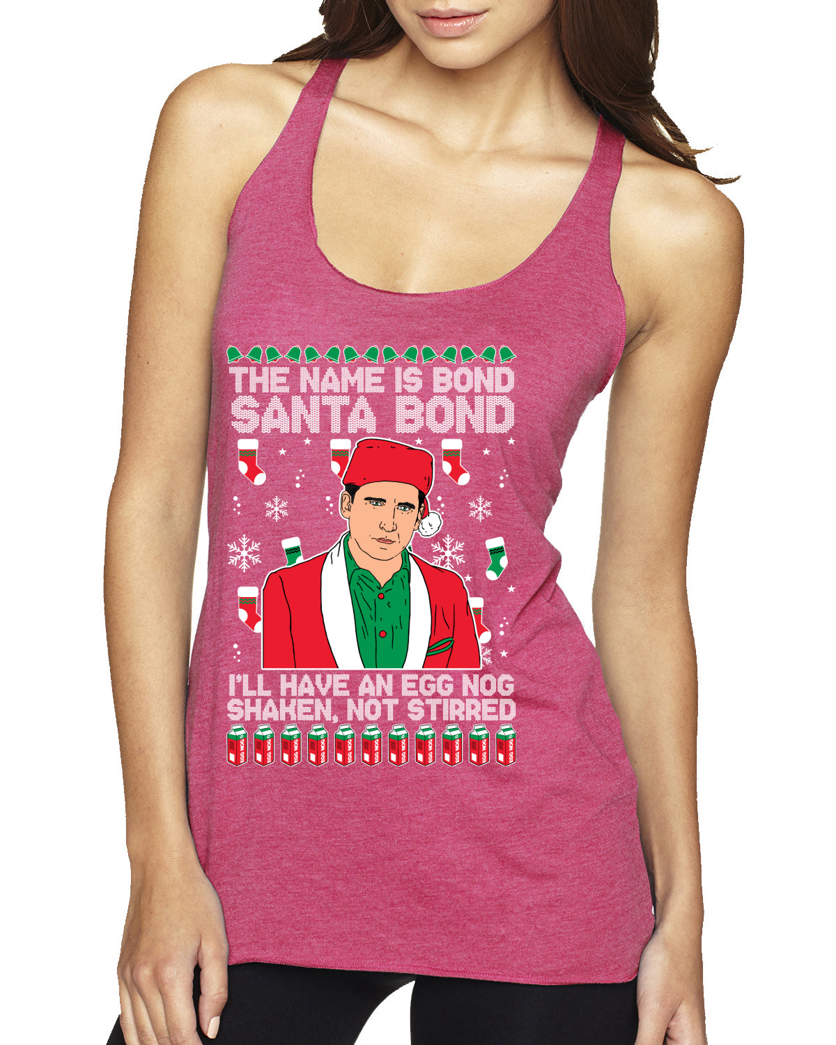 Michael Scott The Name is Bond Santa Bond Ugly Christmas Sweater Tri-Blend Racerback Tank Top