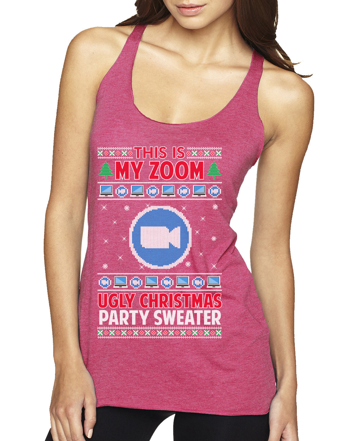 This Is My Zoom Ugly Christmas Party Sweater Ugly Christmas Sweater Tri-Blend Racerback Tank Top
