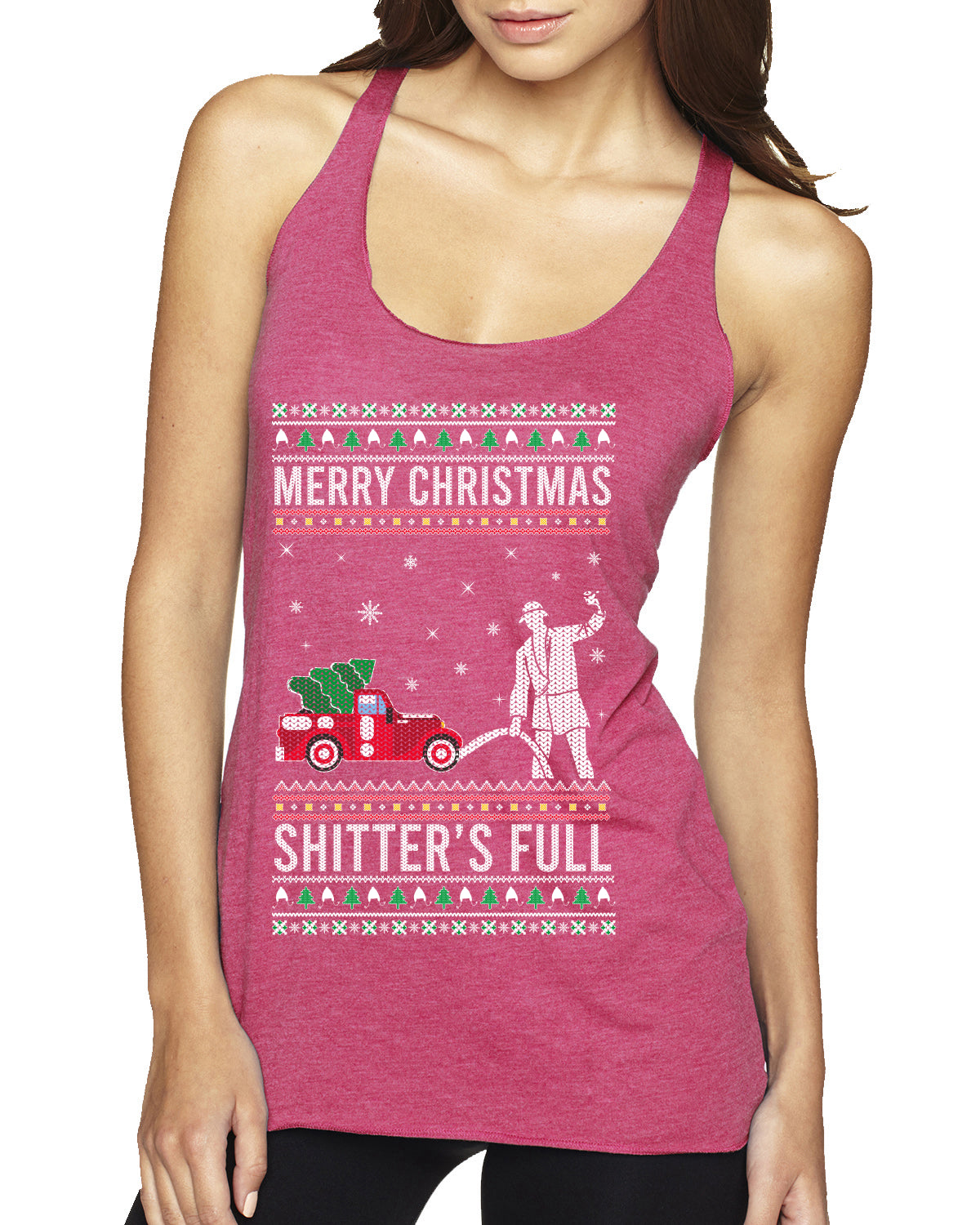 Merry Christmas Shitter's Full Christmas Vacation Ugly Christmas Sweater Tri-Blend Racerback Tank Top