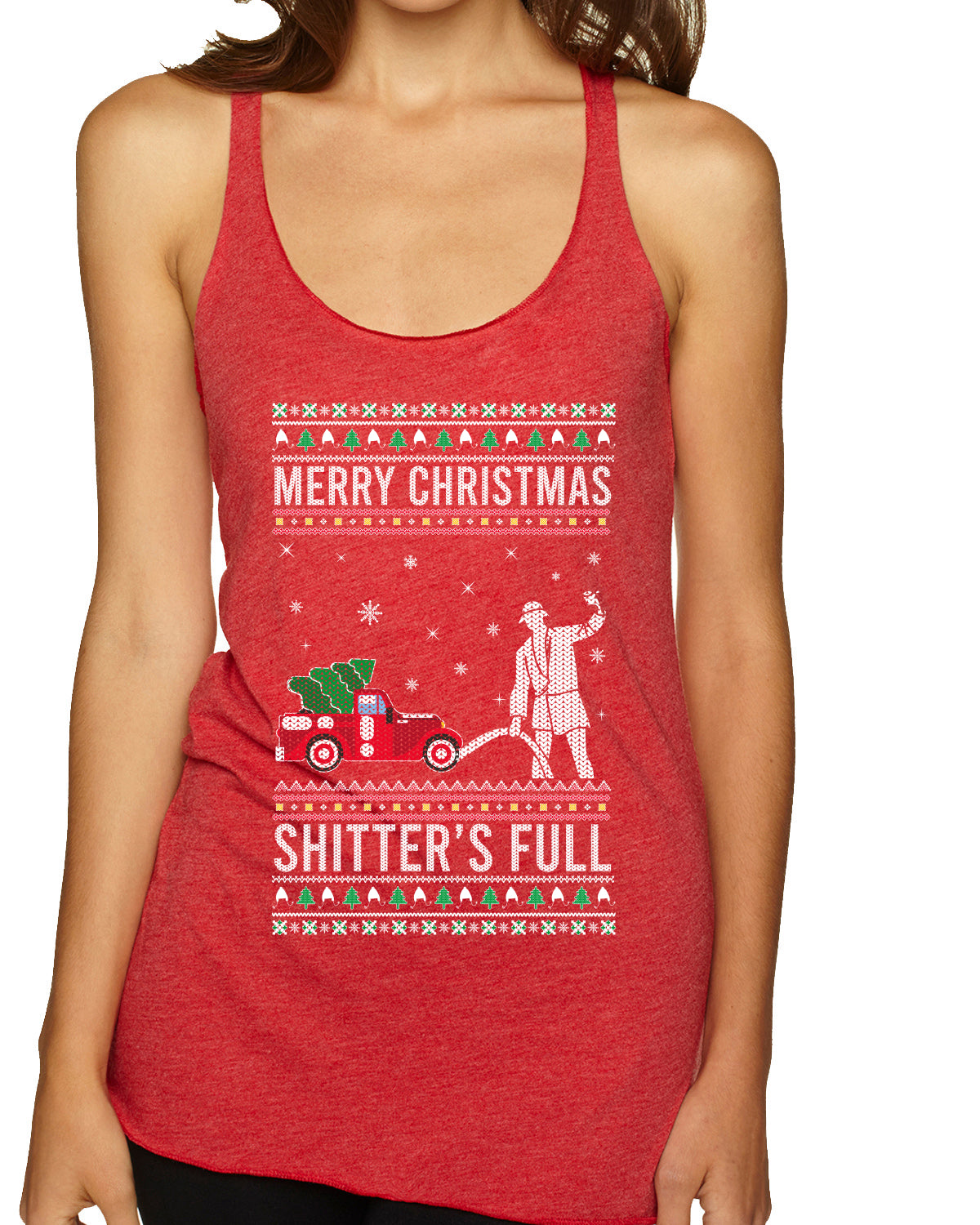 Merry Christmas Shitter's Full Christmas Vacation Ugly Christmas Sweater Tri-Blend Racerback Tank Top