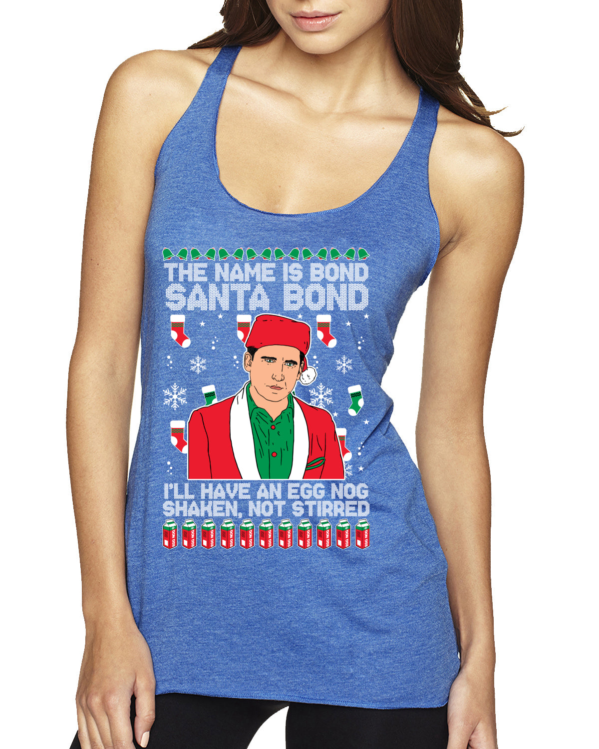 Michael Scott The Name is Bond Santa Bond Ugly Christmas Sweater Tri-Blend Racerback Tank Top