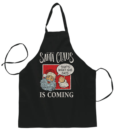 Santa Claus is Coming, That's What She Said  Ugly Christmas Sweater Ugly Christmas Butcher Graphic Apron for Kitchen BBQ Grilling Cooking