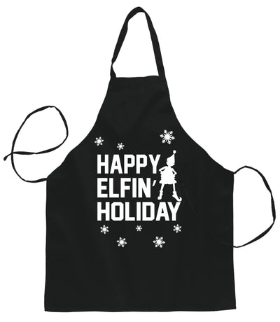Ugly Ugly Christmas Happy Elfin Holiday Christmas Ugly Christmas Sweater Ugly Christmas Butcher Graphic Apron for Kitchen BBQ Grilling Cooking
