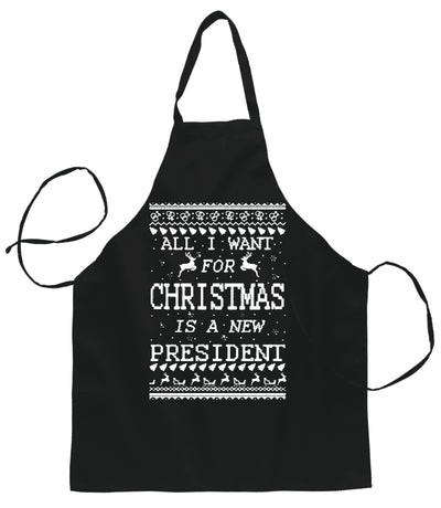 Ugly Ugly Christmas All I Want for Christmas is A New President Ugly Christmas Sweater Ugly Christmas Butcher Graphic Apron for Kitchen BBQ Grilling Cooking
