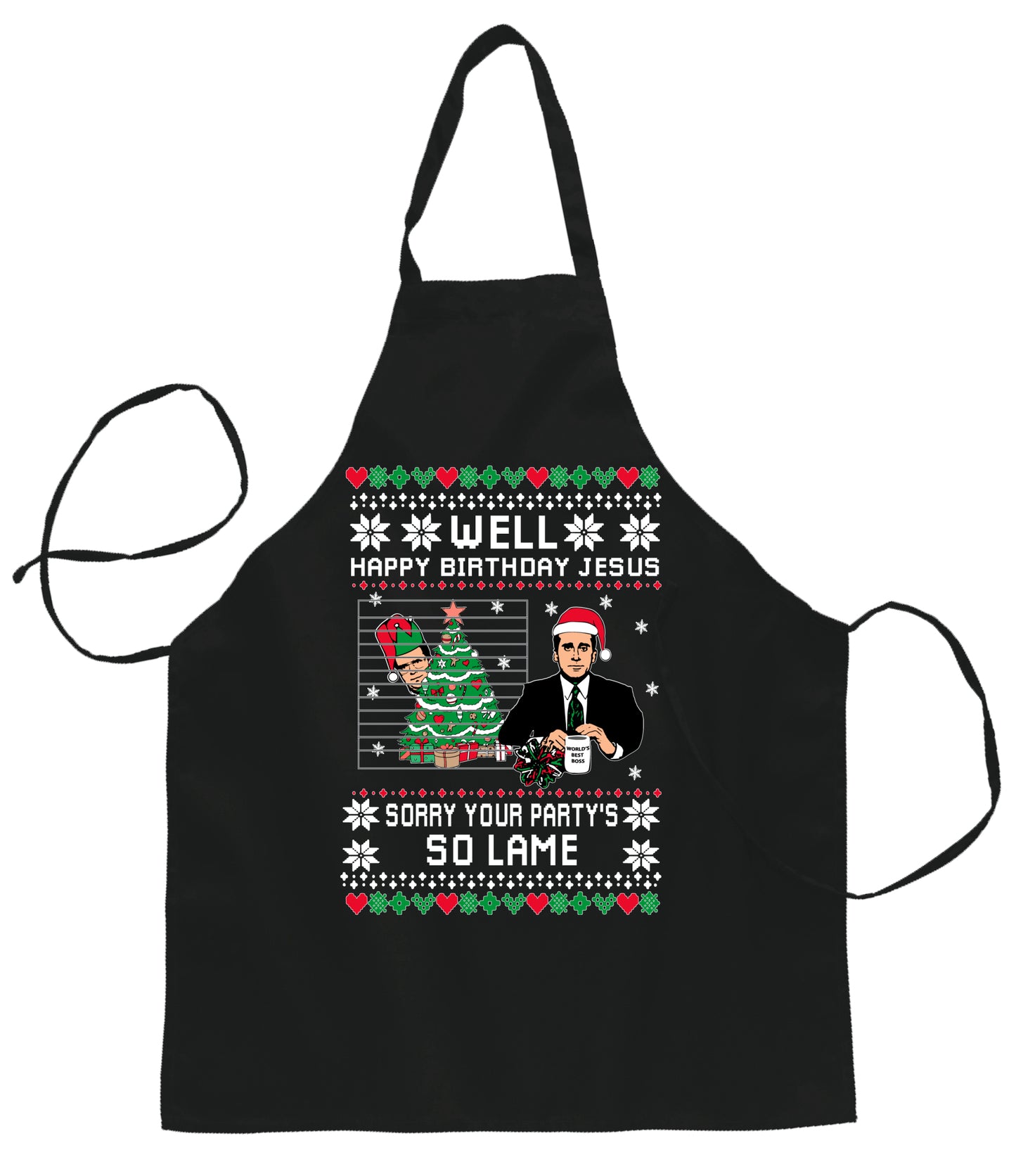 Well Happy Birthday Jesus Sorry Your Party's So Lame Ugly Christmas Sweater Ugly Christmas Butcher Graphic Apron for Kitchen BBQ Grilling Cooking