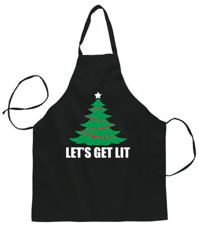 Ugly Ugly Christmas Lets Get Lit Xmas Tree Christmas Ugly Christmas Sweater Ugly Christmas Butcher Graphic Apron for Kitchen BBQ Grilling Cooking