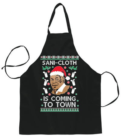 Sani Cloth is Coming to Town Christmas Ugly Christmas Sweater Ugly Christmas Butcher Graphic Apron for Kitchen BBQ Grilling Cooking