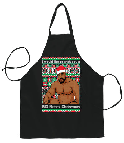 Wood Meme Wish You A Big Merry Ugly Christmas Sweater Ugly Christmas Butcher Graphic Apron for Kitchen BBQ Grilling Cooking