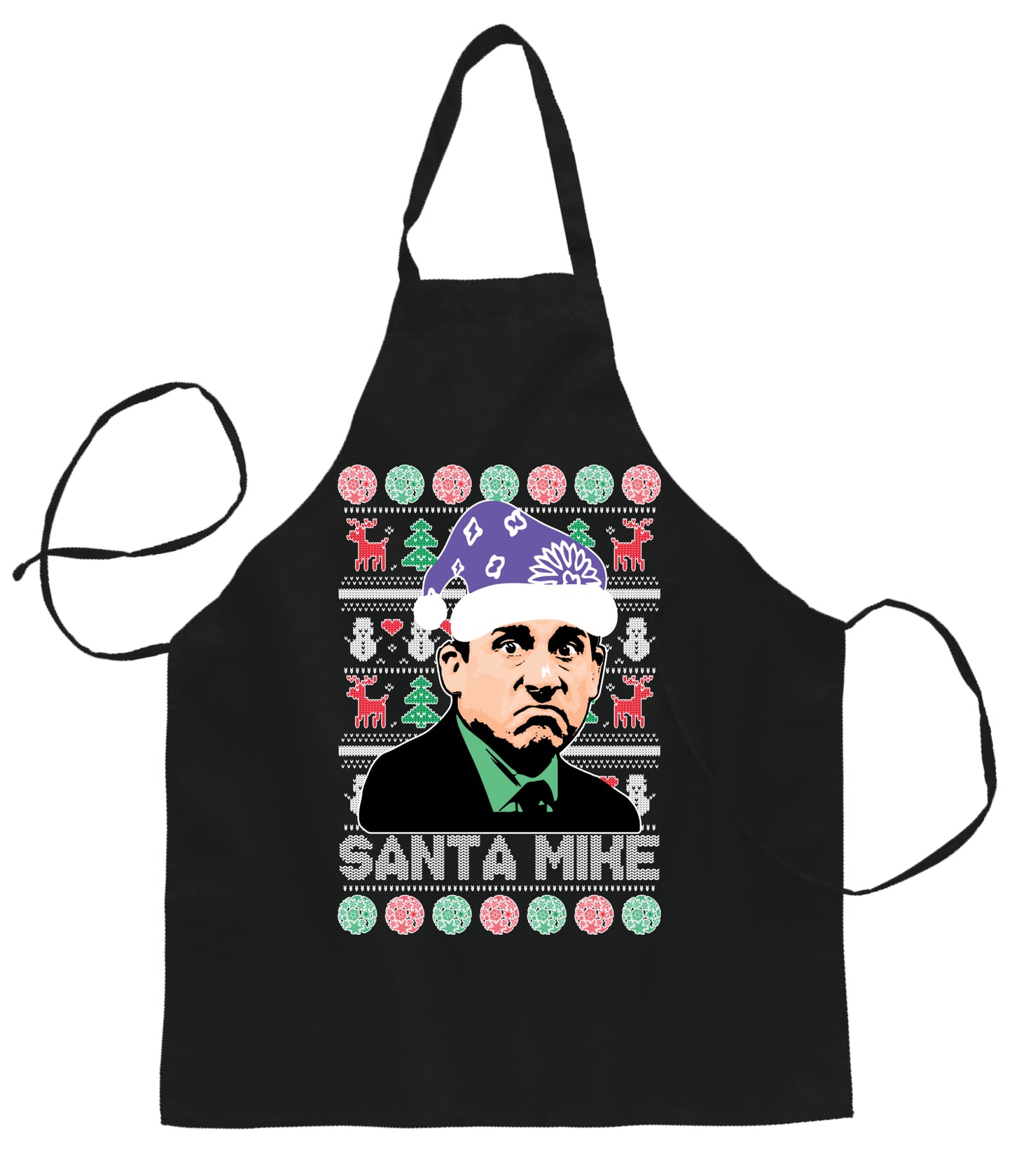 Santa Mike Michael Scott The Office Christmas Ugly Christmas Sweater Ugly Christmas Butcher Graphic Apron for Kitchen BBQ Grilling Cooking