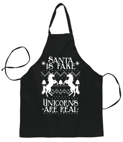 Santa is Fake Unicorns are Real Ugly Christmas Sweater Ugly Christmas Butcher Graphic Apron for Kitchen BBQ Grilling Cooking