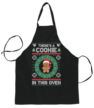Theres a Cookie in This Oven Pregnancy Announcement Christmas Ugly Christmas Sweater Ugly Christmas Butcher Graphic Apron for Kitchen BBQ Grilling Cooking