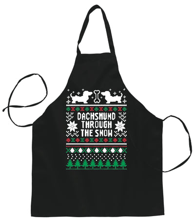 Ugly Ugly Christmas Daschund Through The Snow Christmas Ugly Christmas Sweater Ugly Christmas Butcher Graphic Apron for Kitchen BBQ Grilling Cooking