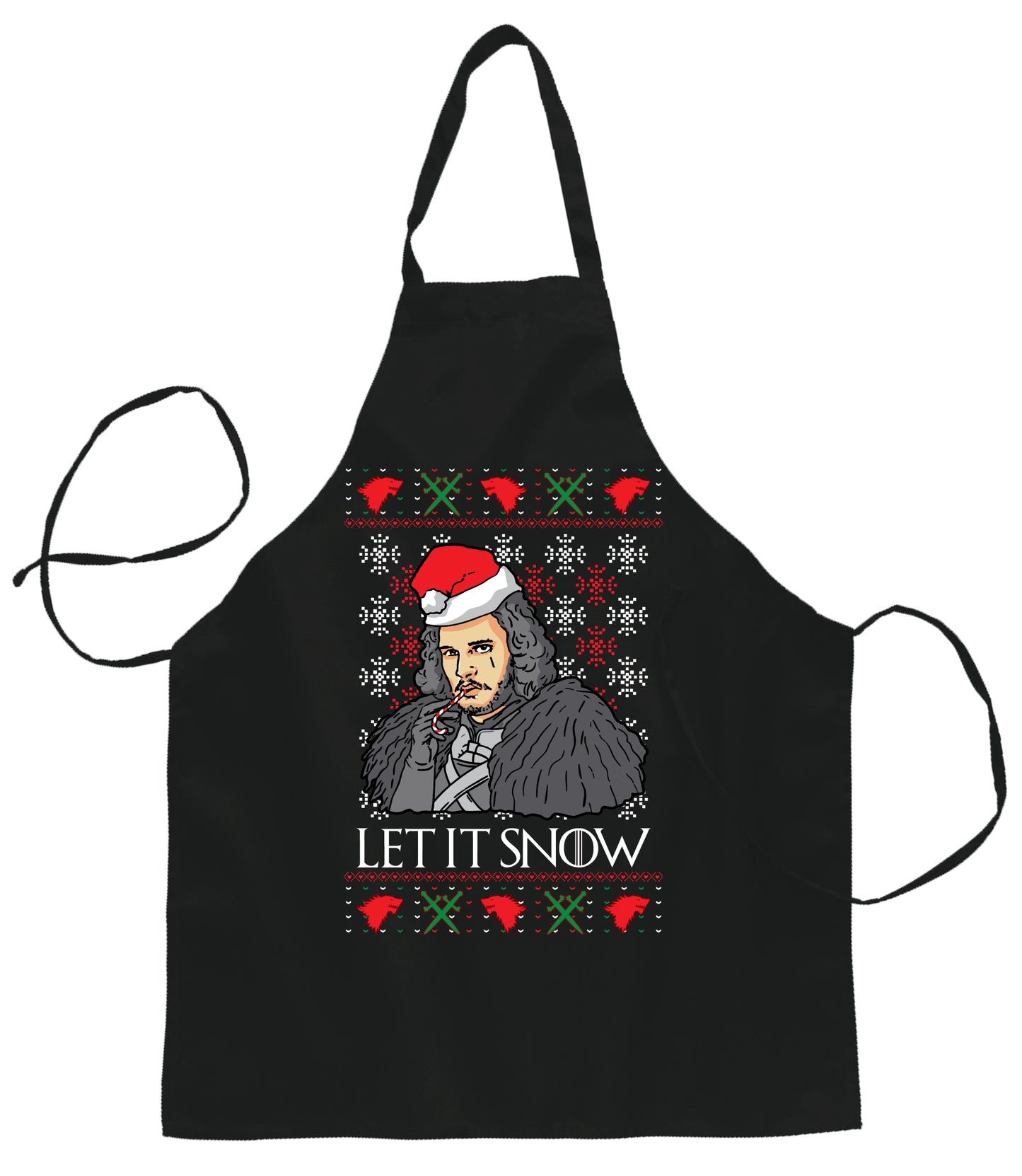 Ugly Ugly Christmas Let It Snow Jon Snow Full Color GoT Christmas Ugly Christmas Sweater Ugly Christmas Butcher Graphic Apron for Kitchen BBQ Grilling Cooking