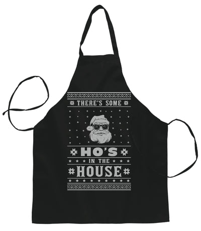 Theres Some Hos in The House Santa Christmas Ugly Christmas Sweater Ugly Christmas Butcher Graphic Apron for Kitchen BBQ Grilling Cooking