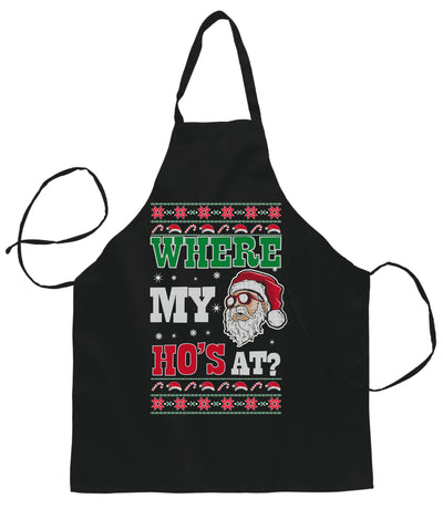 Ugly Ugly Christmas Where My Hos at Santa Christmas Ugly Christmas Sweater Ugly Christmas Butcher Graphic Apron for Kitchen BBQ Grilling Cooking