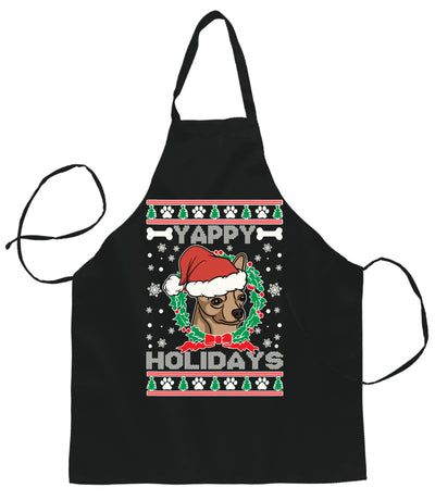 Ugly Ugly Christmas Yappy Holidays  Ugly Christmas Sweater Ugly Christmas Butcher Graphic Apron for Kitchen BBQ Grilling Cooking