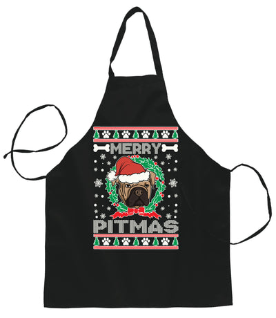 Ugly Ugly Christmas Merry Pitmas  Ugly Christmas Sweater Ugly Christmas Butcher Graphic Apron for Kitchen BBQ Grilling Cooking