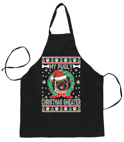 Ugly Ugly Christmas My Pugly Christmas Sweater  Ugly Christmas Sweater Ugly Christmas Butcher Graphic Apron for Kitchen BBQ Grilling Cooking