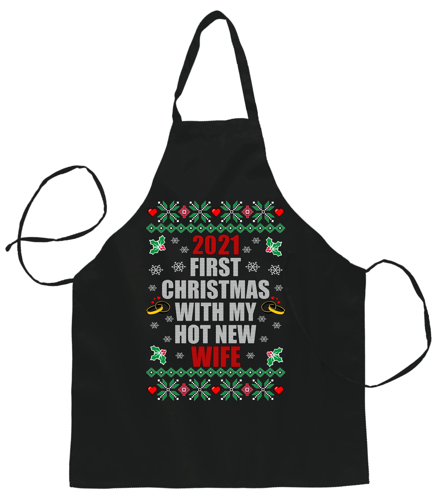 First Christmas with My Hot New Wife  Ugly Christmas Sweater Ugly Christmas Butcher Graphic Apron for Kitchen BBQ Grilling Cooking