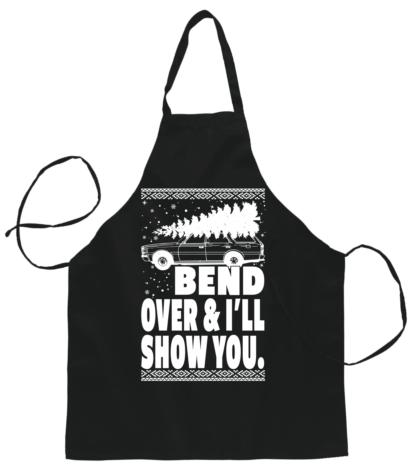 Ugly Ugly Christmas Fanily Vacation Bend Over & I'll Show You  Ugly Christmas Sweater Ugly Christmas Butcher Graphic Apron for Kitchen BBQ Grilling Cooking