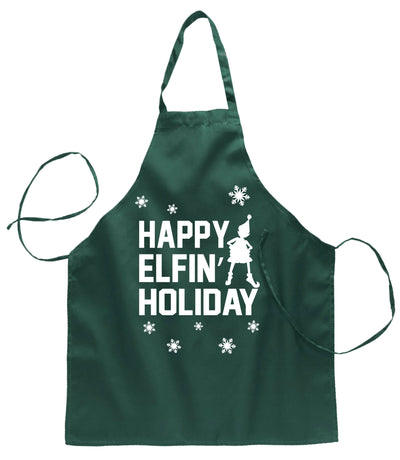 Ugly Ugly Christmas Happy Elfin Holiday Christmas Ugly Christmas Sweater Ugly Christmas Butcher Graphic Apron for Kitchen BBQ Grilling Cooking