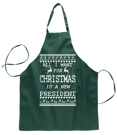Ugly Ugly Christmas All I Want for Christmas is A New President Ugly Christmas Sweater Ugly Christmas Butcher Graphic Apron for Kitchen BBQ Grilling Cooking