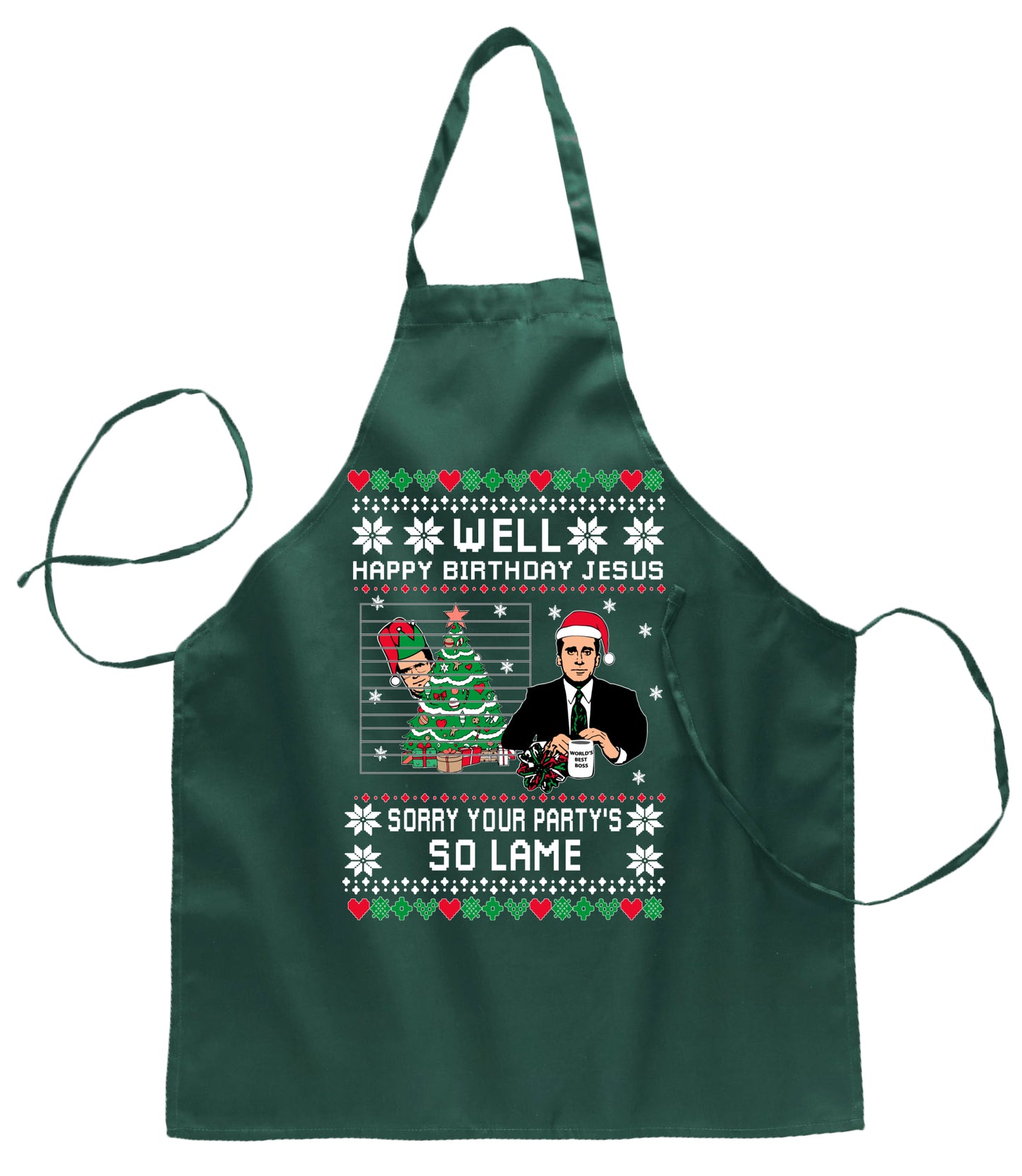 Well Happy Birthday Jesus Sorry Your Party's So Lame Ugly Christmas Sweater Ugly Christmas Butcher Graphic Apron for Kitchen BBQ Grilling Cooking