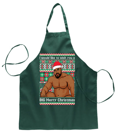 Wood Meme Wish You A Big Merry Ugly Christmas Sweater Ugly Christmas Butcher Graphic Apron for Kitchen BBQ Grilling Cooking
