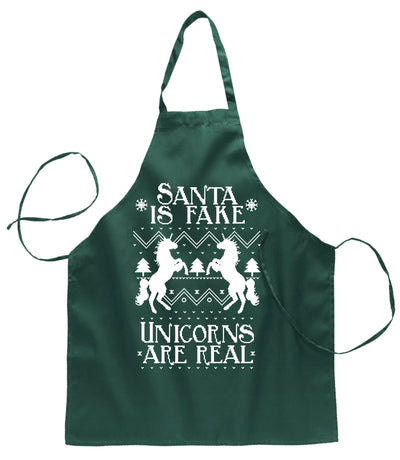 Santa is Fake Unicorns are Real Ugly Christmas Sweater Ugly Christmas Butcher Graphic Apron for Kitchen BBQ Grilling Cooking